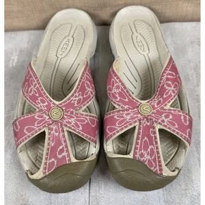 Keen Womens Bali Slip-On Slide Close Toe Sandals Pink White Flowers Size 7 Beach